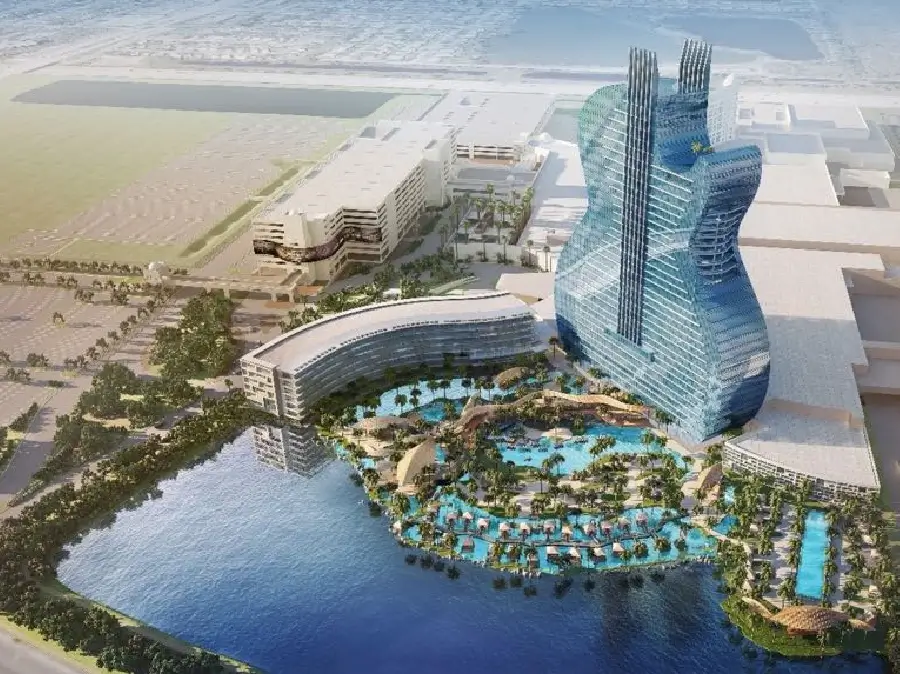 A rendering of the guitar shaped hotel.